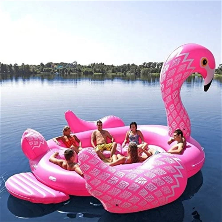6 Person Huge Lake Pink Party Raft Inflatable Water Flamingo Pool Float Island Toy