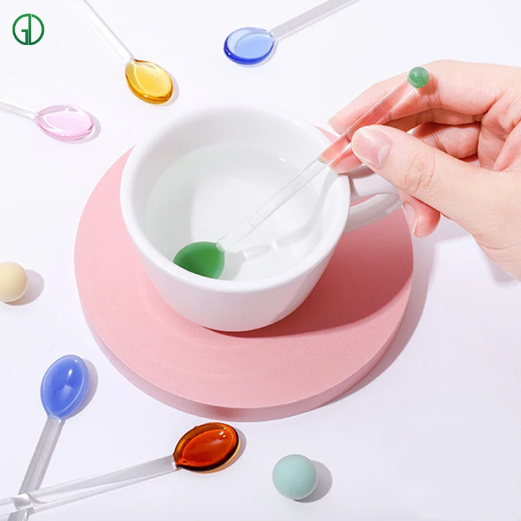 Wholesale Dishwasher available Decorative Long Handle Ice Cream Wedding Dessert Yogurt Milk Coffee Stirring Glass Spoon