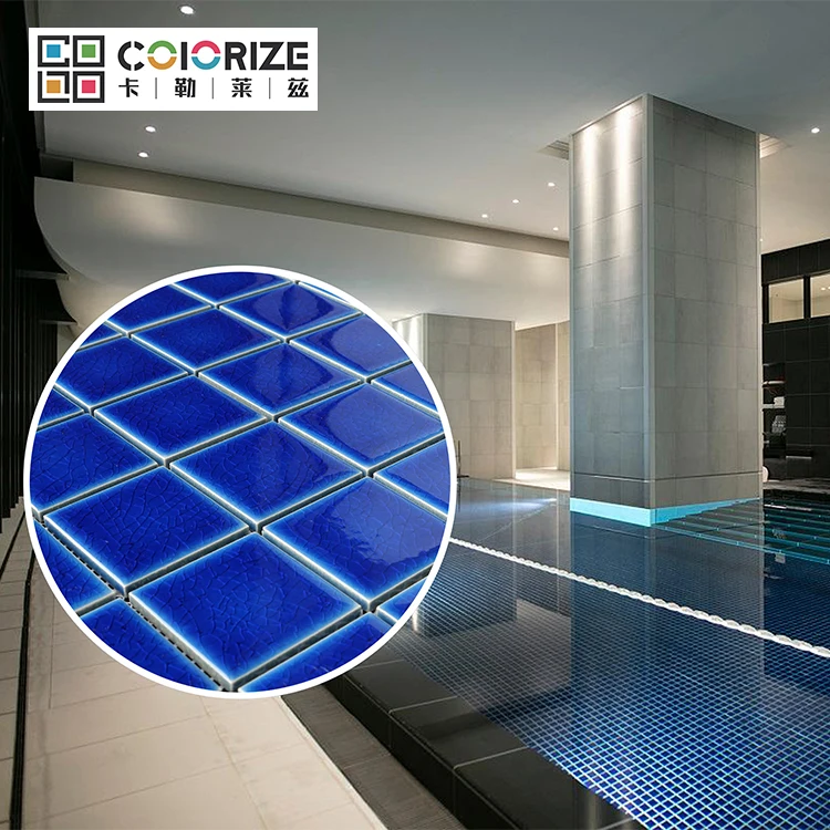 Винтажный стиль печи глянцевый глазурованный лед трещина синий керамический Бассейн Мозаика площадь синий фарфор бассейн мозаика плитка