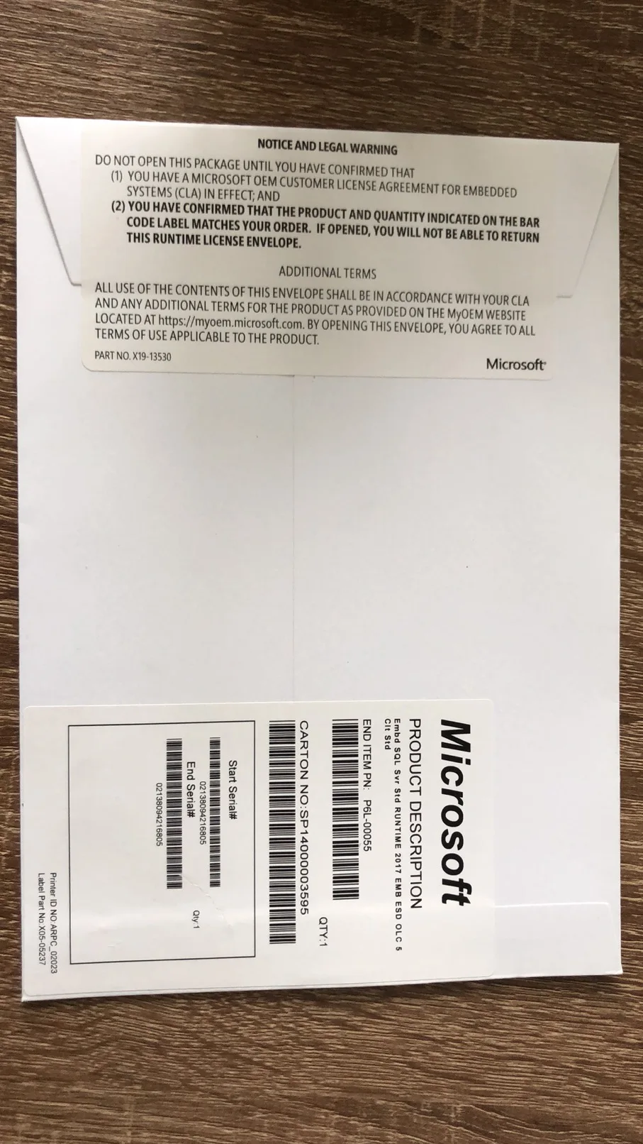 
Embedded SQL Server Standard RUNTIME 2017 IoT ESD OEI 5 Clt Std 