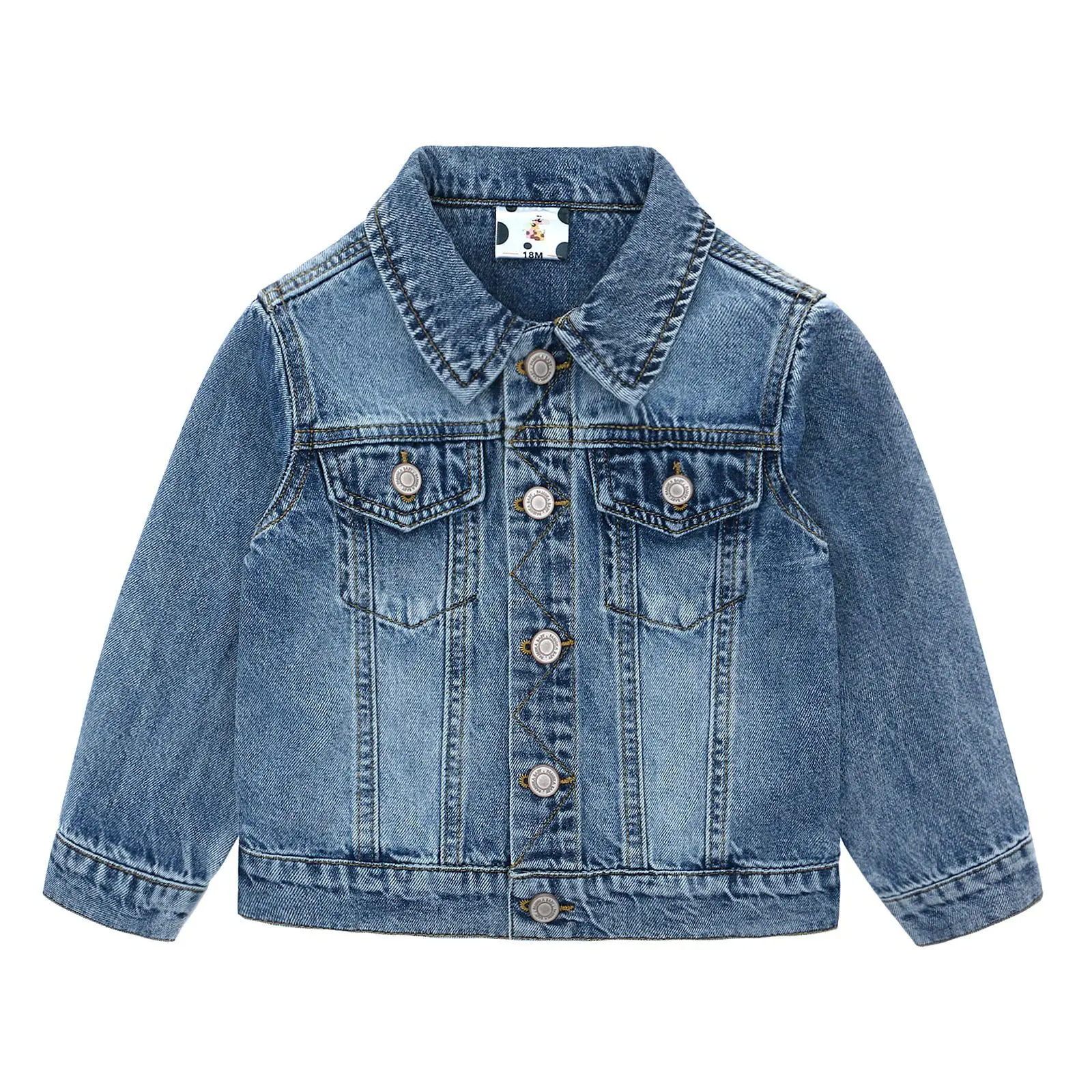 HIPPO KIDS Baby Denim Coat Blue White Solid Colors Kids Jean Jacket