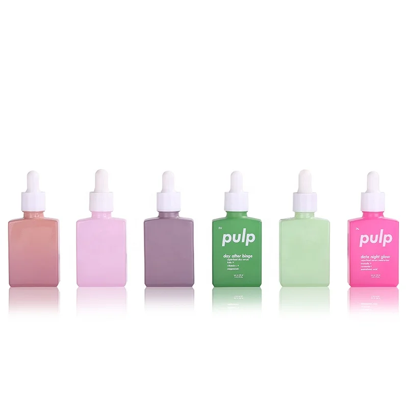 Hot Sale Push Button Clear Colored Square Perfume Amber Flat Glass Serum Dropper Bottles For Cuticle Essential Oil 50 100ml 4oz