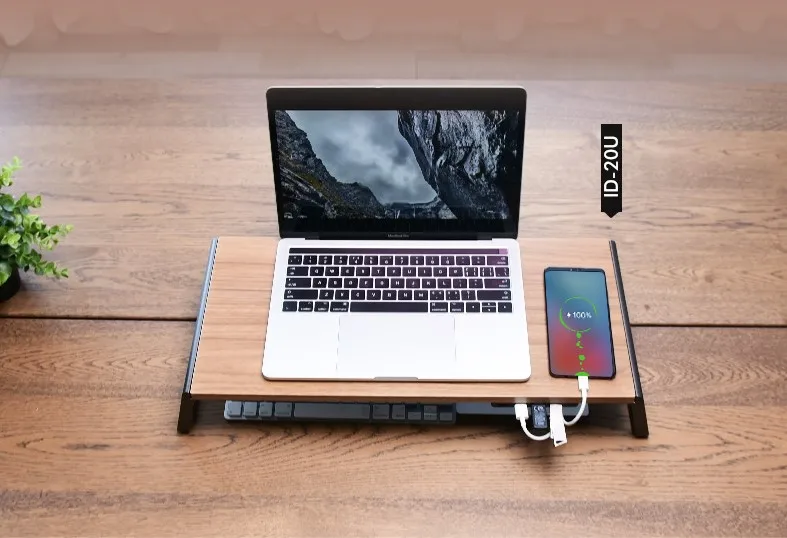 Upergo Space Saving Environmental Bamboo Monitor Laptop Riser Stand With USB