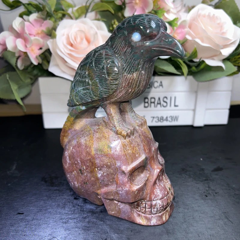 Kindfull Ocean Jasper Skulls Natural Hand Carved Crystal Stones  Ocean Jasper Skulls for gift