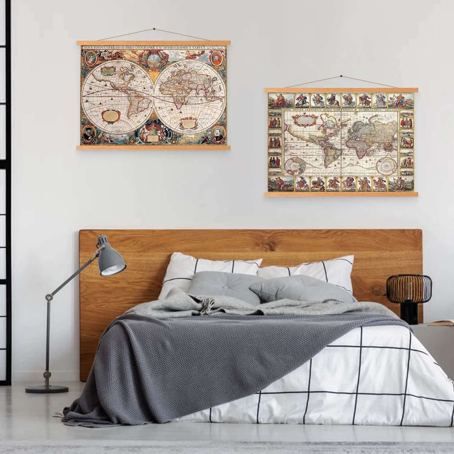 Wooden Magnetic Poster Hanger Frame Light Wood Magnet Canvas Artwork Print Dowel Poster Hangers Frames Hanging Kit Teak Wood