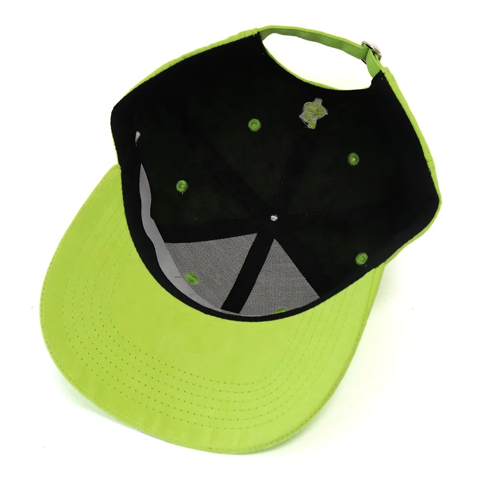Hot Selling High Quality 6 Panel Suede Structured Baseball Cap Neon Green Baseball Cap For Men With Custom Logo Embroidery
