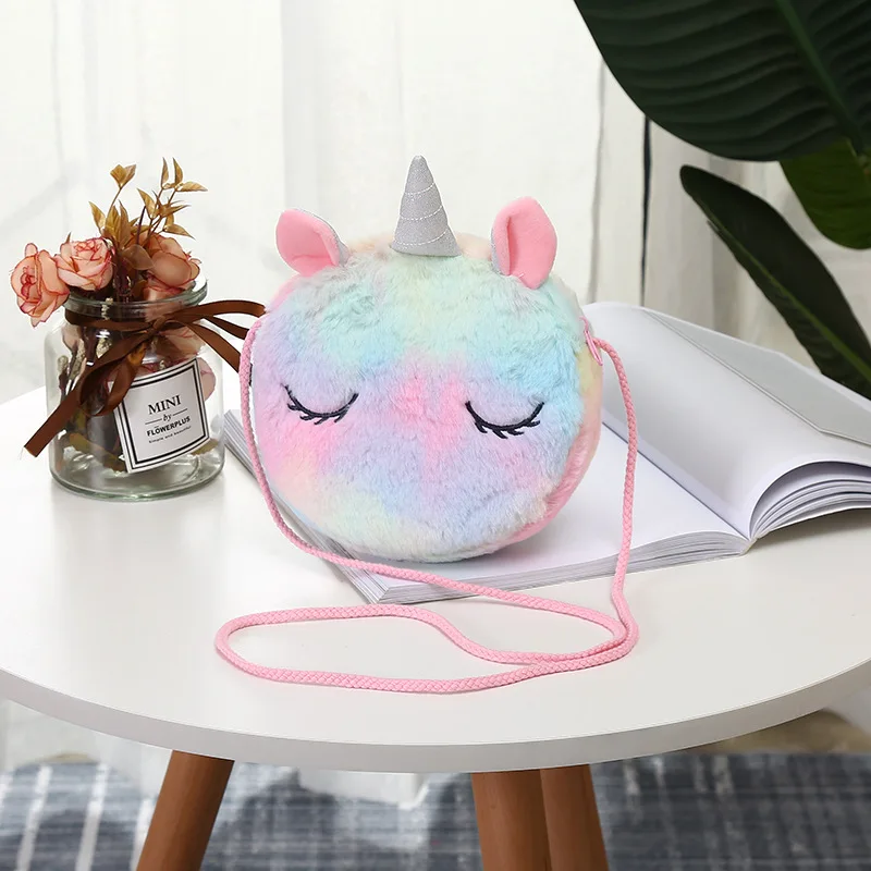 2023 New Trending Cute Plush Cartoon girls Rainbow Shoulder Crossbody Unicorn Bag Unicorn Purse for Girl