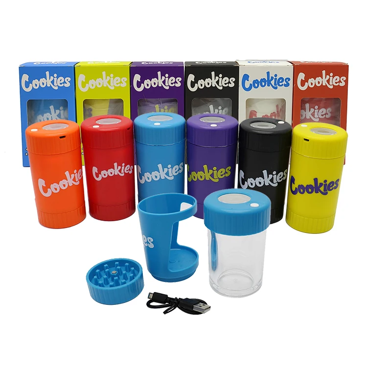 Wholesale New Hot Selling Plastic 4 In 1 LED Glow Herb Jar Custom Logo Weed Storage Container Mag Jar Light Up