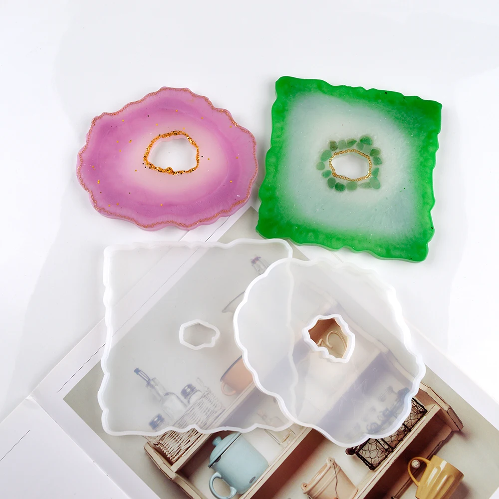 DIY Resin Coaster Molds Kit Epoxy Resin Casting Mold Decoration Gold Foil Silicone Mold Making