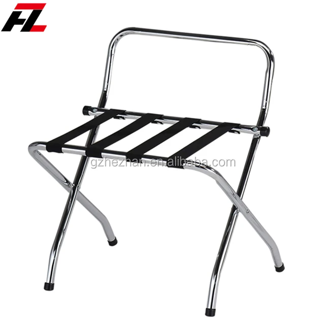 
Hotel Folding Chrome Baggage Rack Stainless Steel Metal Foldable High Back Suitcase Rack For Bedroom 