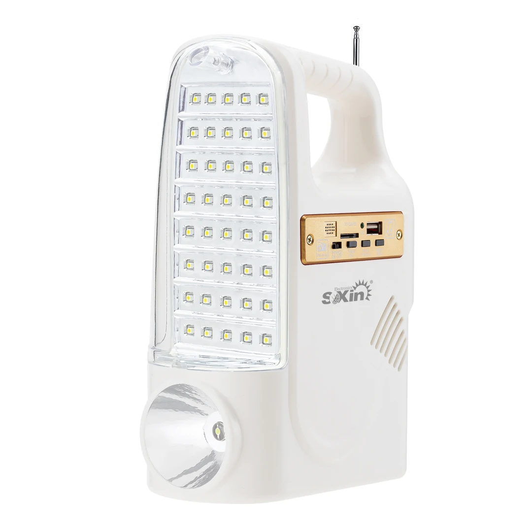portable solar smd rechargeable led emergency light with fm radio