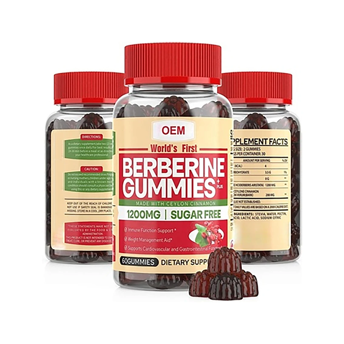 Private Label Berberine Supplements with Ceylon Cinnamon Gummies Sugar-Free Berberine Immune Booster Supplements