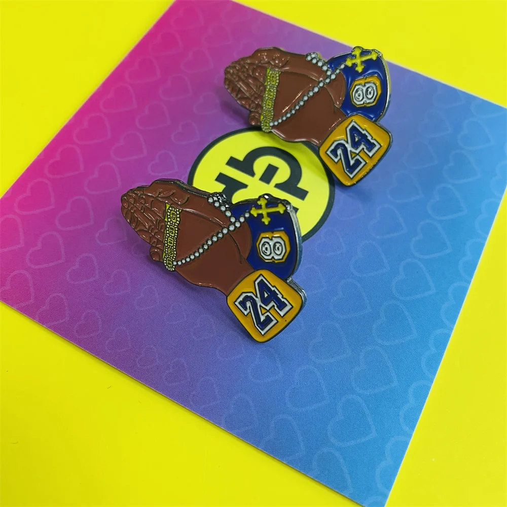 Custom High Quality Number 24 Los Angeles Lakers Metal Badge Kobe Glitter Soft Enamel Hat Pins Lapel Metal Pins Memorial Cap Pin
