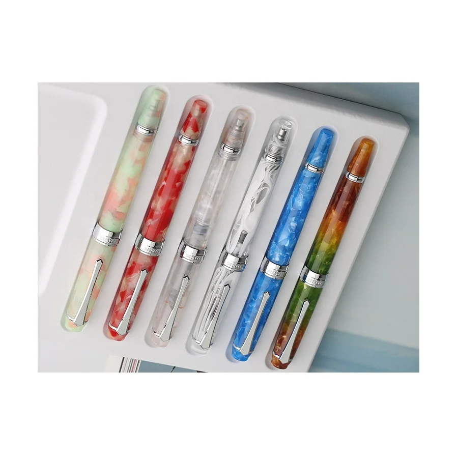 popular europe color custom design Plastic/Acrylic/Resin material with Silver/Golden Plated Nib one glass nib fountain pen