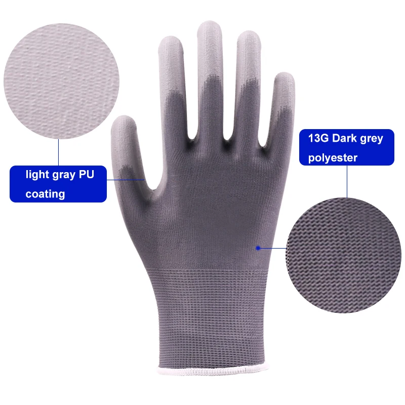 XINGYU Customized black light weight En388  soft breathable pu stock  custom safety  work gloves