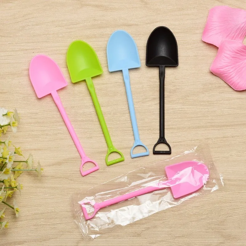 NEWELL Small Disposable Colorful Plastic Shovel Fork Spoon 100pcs/pack 12cm For Ice Cream Dessert Cake