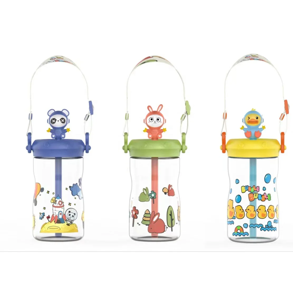 Cartoon Baby Feeding with Straws Leakproof  Outdoor Portable Children Cup Tritan Kids Water Sippy Cup