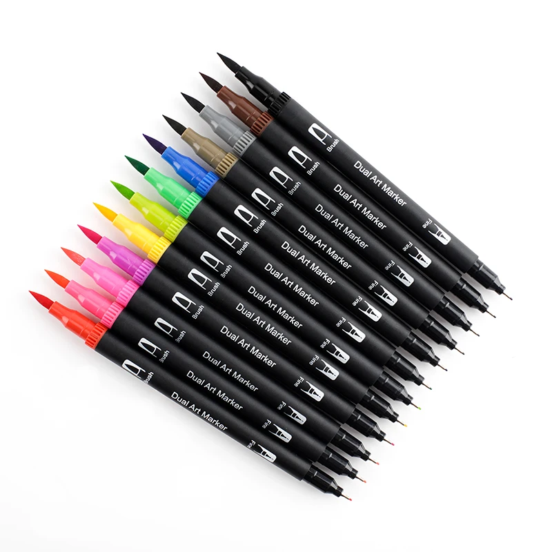 Stromer Manufacturer Oem Customer Logo 12 24 36 48 60 80 100 Colors White Markers Brush Pens Brush Drawing Set Watercolor Pen