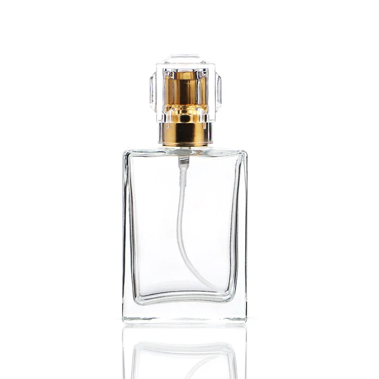 30ml transparent empty luxury custom perfume and other liquid rounded spray golden silver lid glass bottle