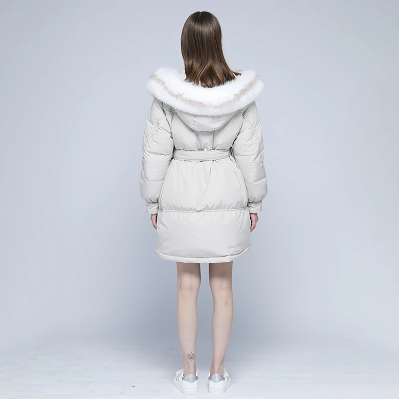 Huiquan long down jacket grey women parka fur collar down filling coat