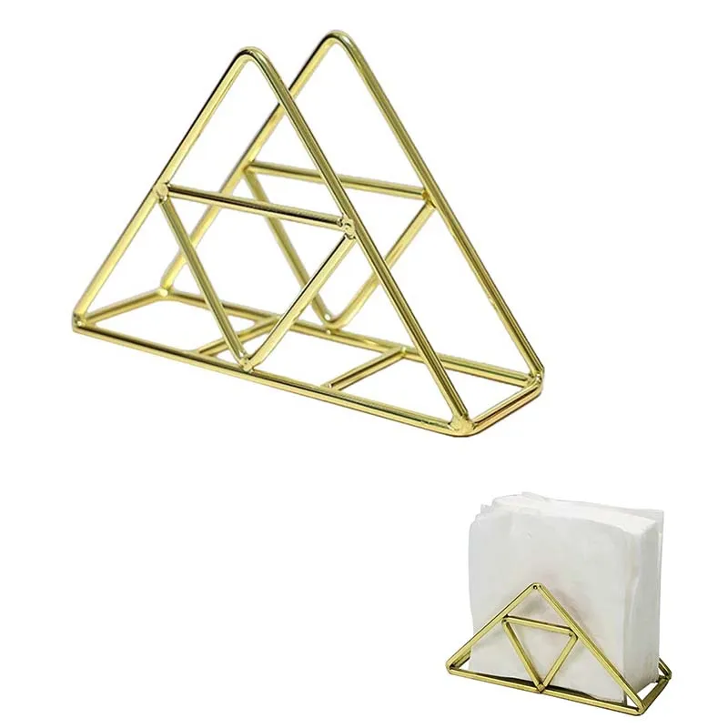 Iron Art Craft Modern Free StandingTriangle Gold Napkin Holder Tabletop Napkin Dispenser For Restaurant Hotel Mail Table Rack