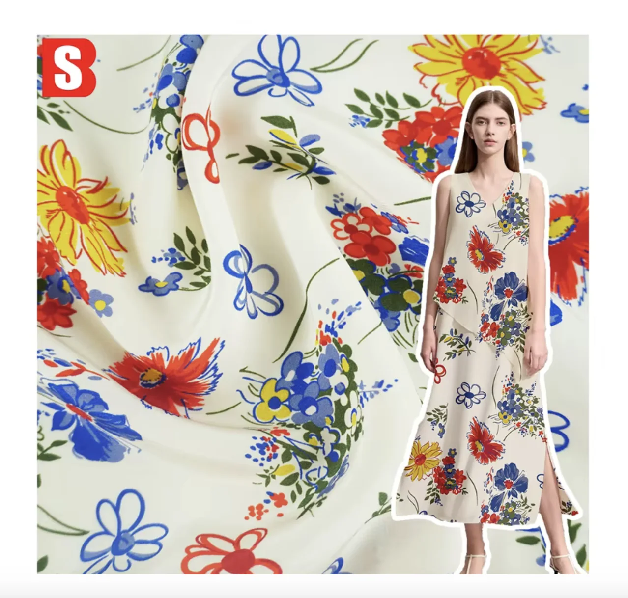 Модный цветочный дизайн 125gsm 40% вискоза 60% смесь креп ткань с цифровой печатью для женщин платье по полной цене