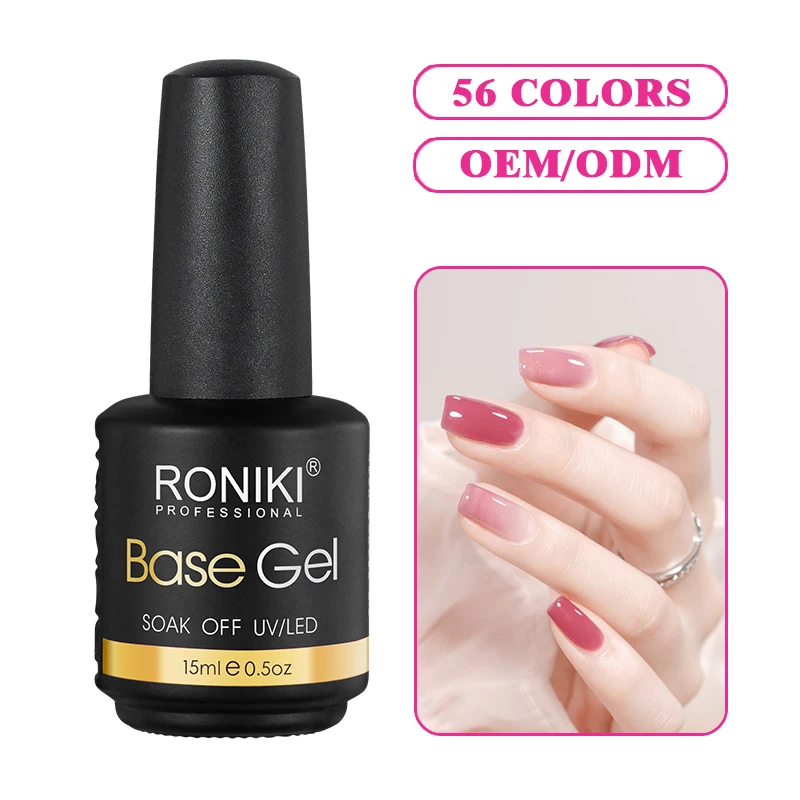 RONIKI wholesale custom logo private label HEMA FREE very good color rubber base coat  2 in 1 gel nail polish