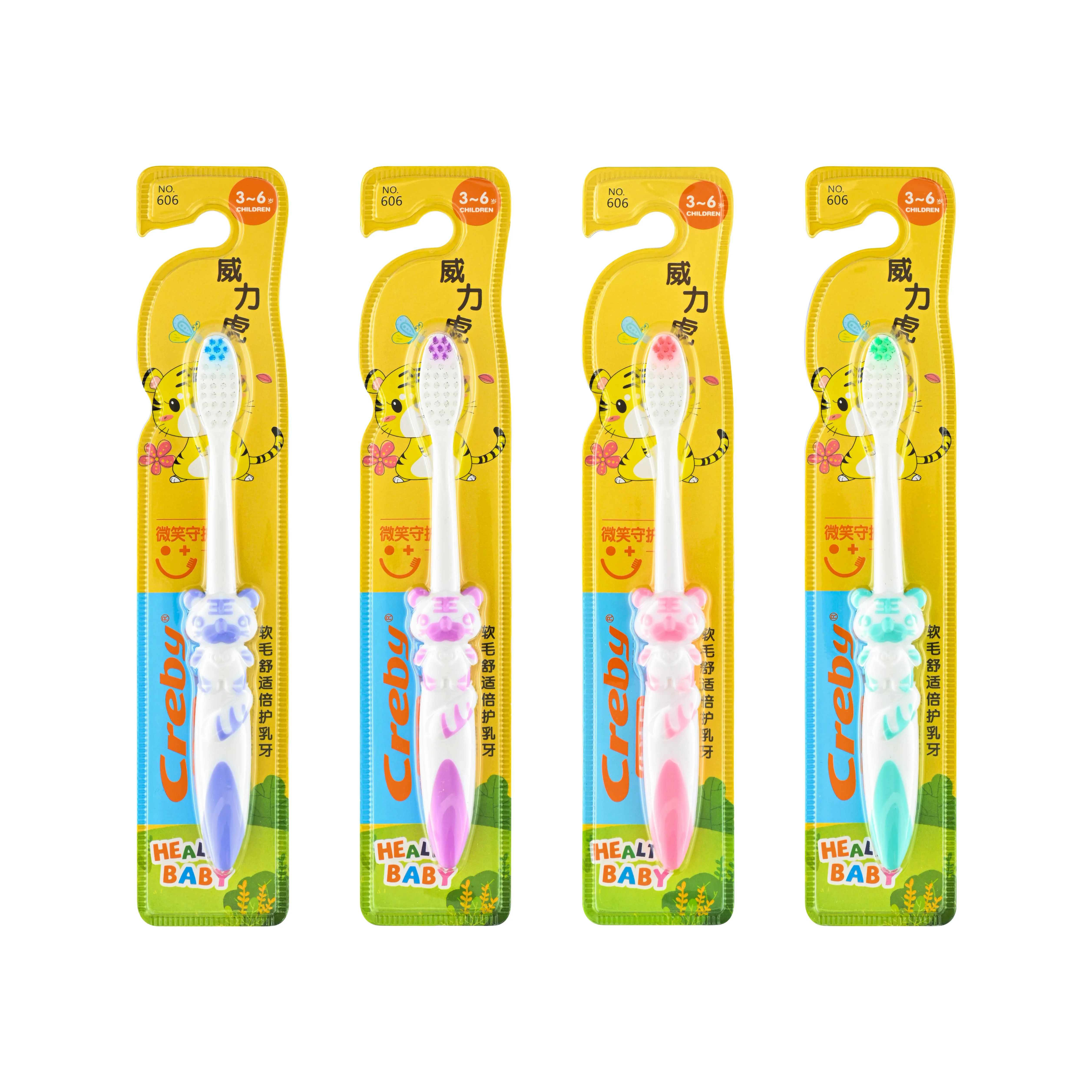 Creby 606 High Quality Cartoon Tiger Plastic Kids Soft Bristle Children Tooth Brush Toothbrush