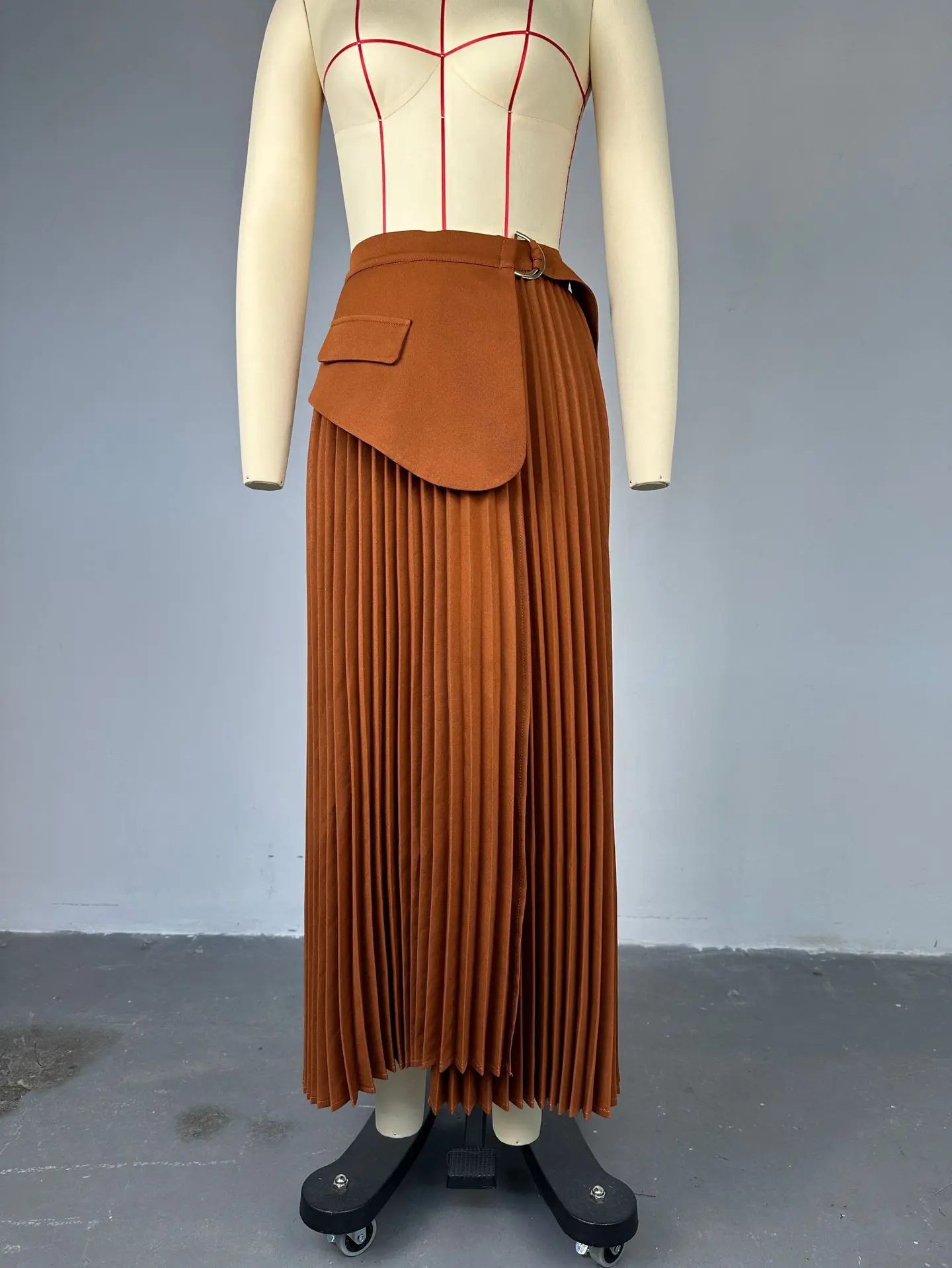 Vintage Pleated Midi Long Skirt For Women 2024 Summer New Design Sense A-shaped pleated long skirt Commuter belt skirt