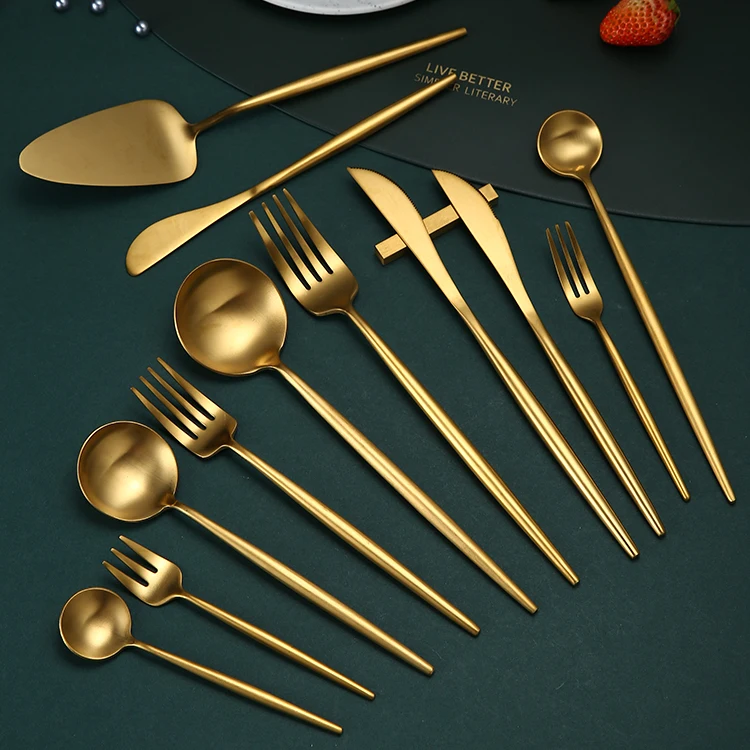 
Wholesale Matt Finished Gold Plated Cutipol Stainless Steel Cutlery Flatware Set 