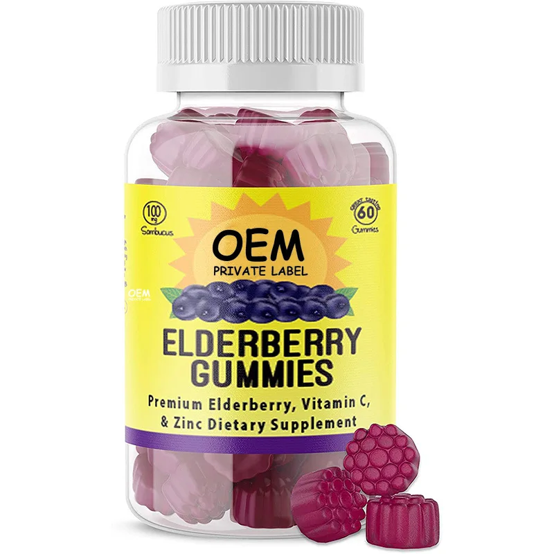 Custom Logo Healthcare Supplement Apple Cider Vinegar Gummies Elderberry Seamoss Gummies Vitamin Black Elderberry Edible Gummy
