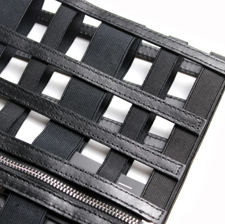 Wide Hollow Elastic Cinch PU Belt Black