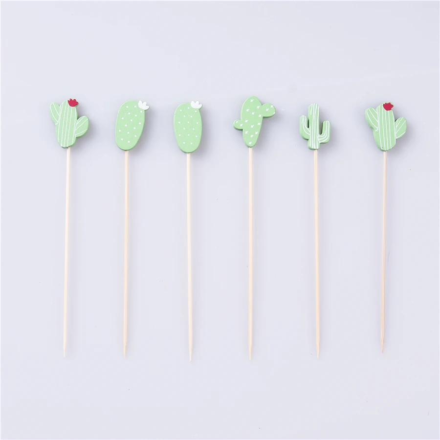 Lovely Cactus Design Disposable wooden Fruit picks for party