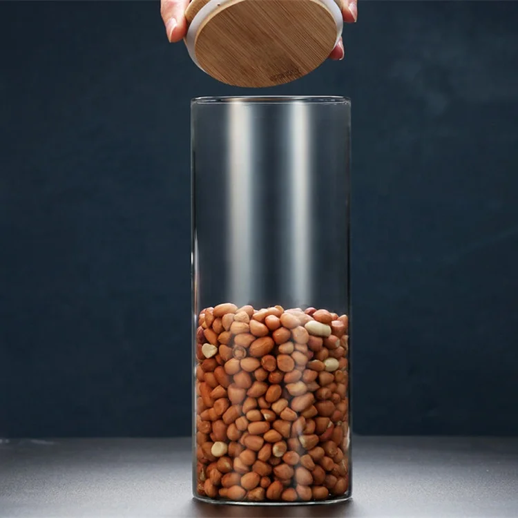 Best selling high borosilicate glass container honey jar clear glass food storage jar and bottle with airtight bamboo lid