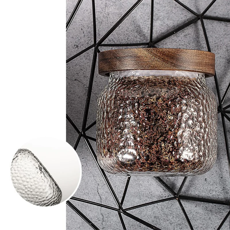 300ml 500ml Custom Stackable Rice Candy Kitchen Canisters Clear Glass Food Storage Jars Containers With Wooden Lids