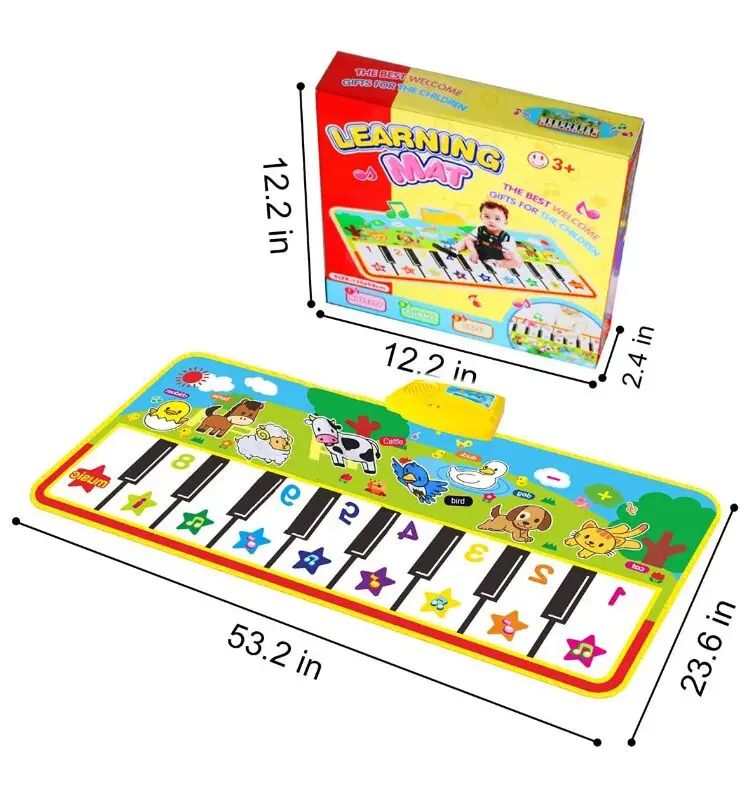 KSF 135x58cm Musical Piano Mat Keyboard Play Mat Portable Musical Blanket Instrument Toy with 8 Animal Sounds Dance Mat