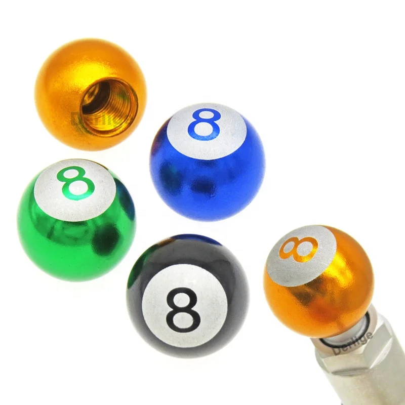 Aluminum 8 ball valve stem caps billiard shape metal tire stem covers Pool 8 ball car tire air caps decorative accessories