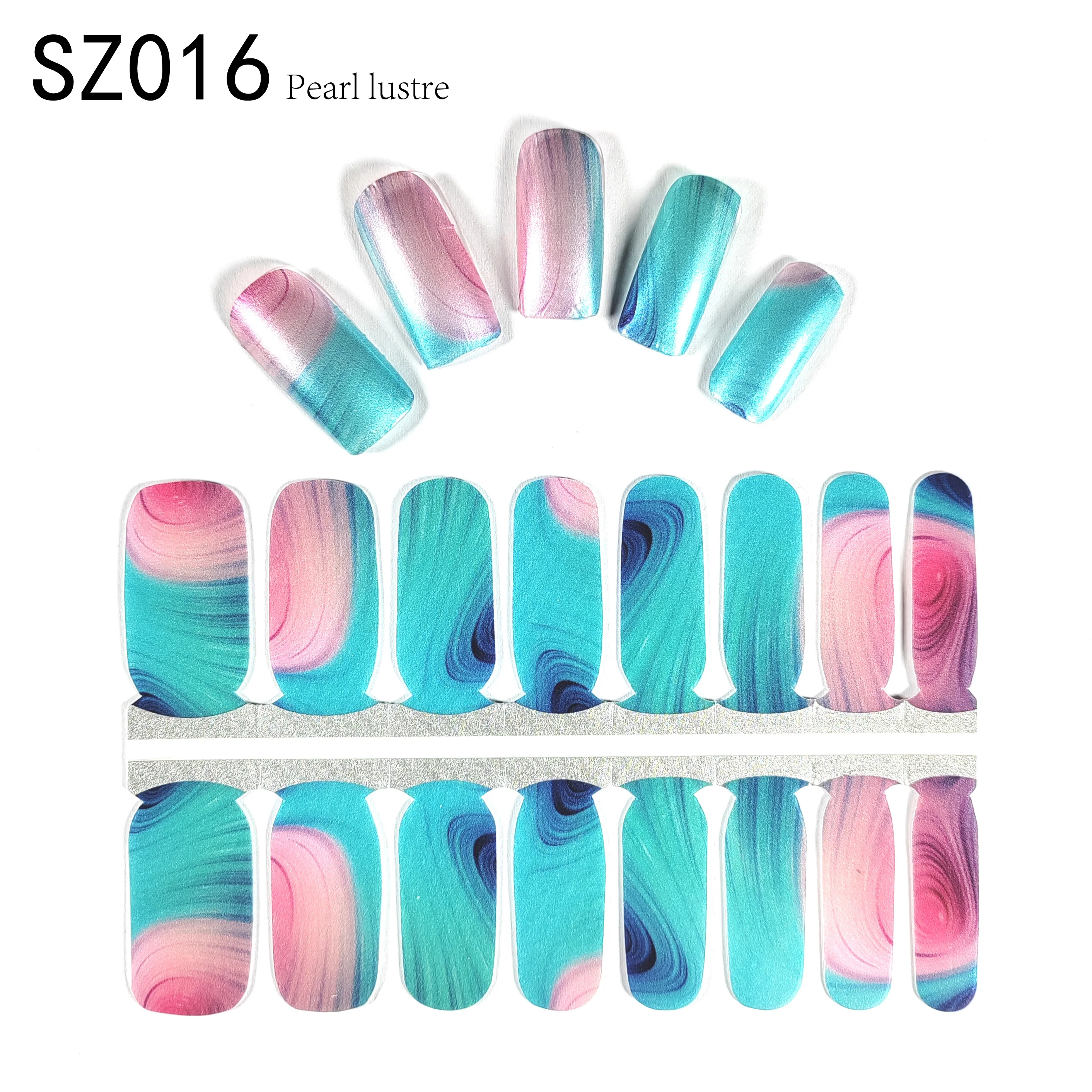 KIKI LEE 16 Strips Korean Women double sided nail glue sticker Fashion Style Products Glossy Gold Glitter Nail polish Stickers