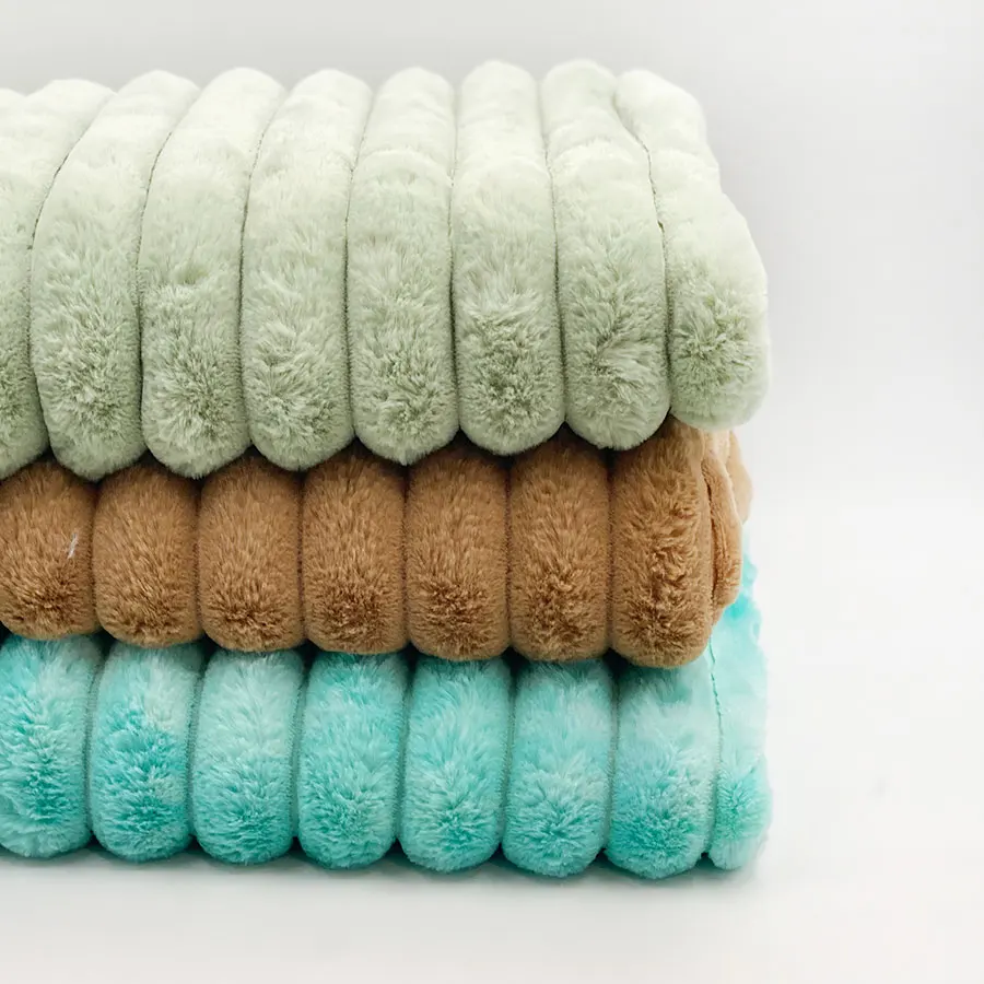 Custom knit white black brown green 100% polyester small rabbit plain dyed stripe jacquard artificial fur fabric