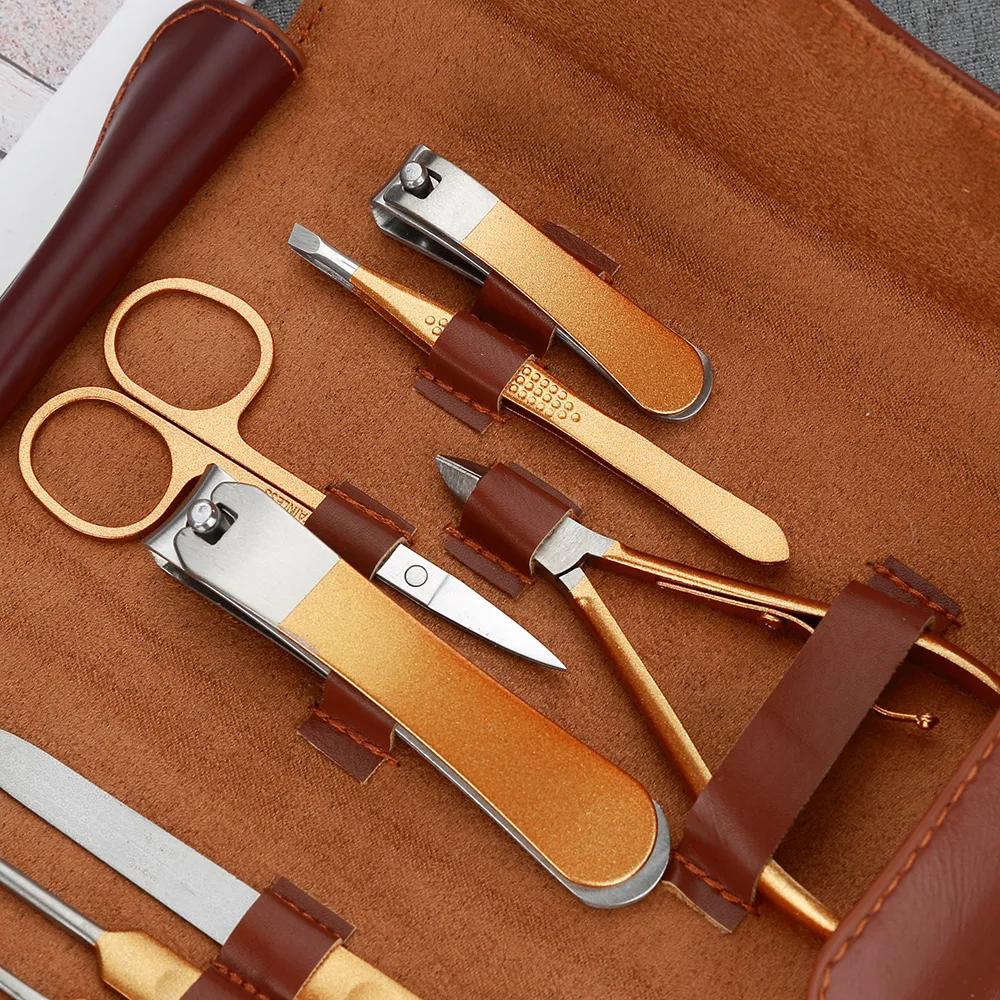 10 pcs nail clipper manicure pedicure grooming kit in leather PU case