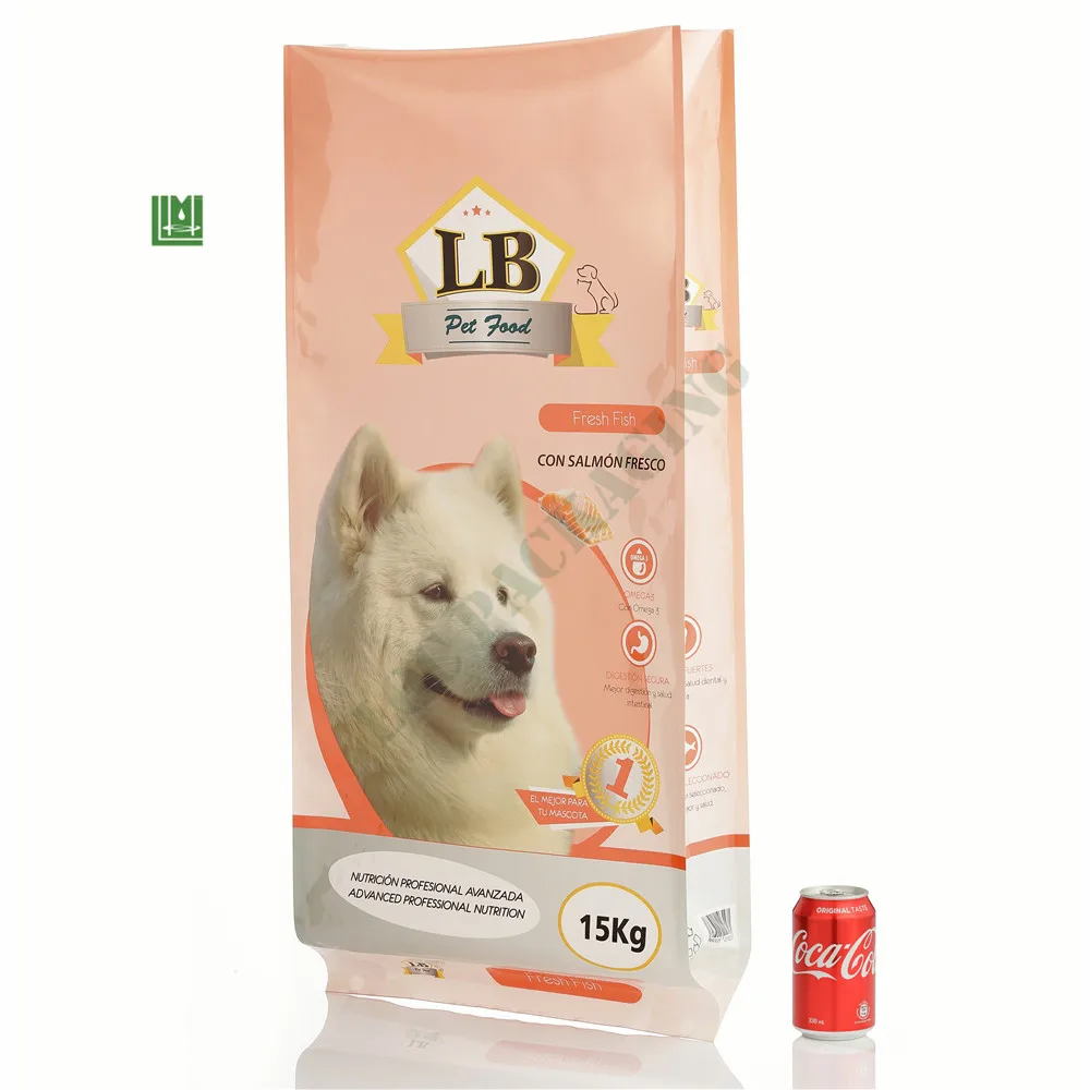 Laminated flat bottom zipper plastic pet dog food treat packaging bag