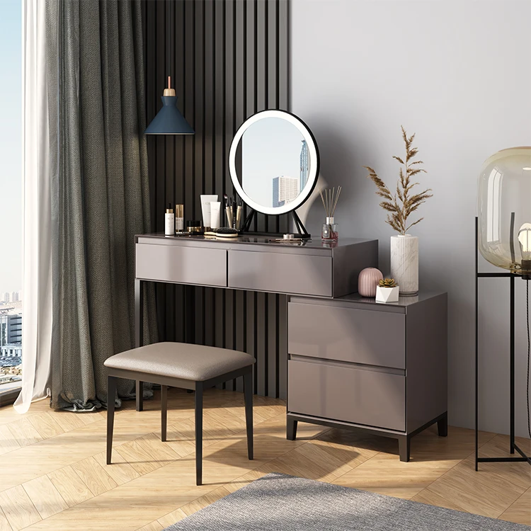 Gray modern bedroom furniture wood panel with drawers makeup vanity dressing table sets mirrored dressers