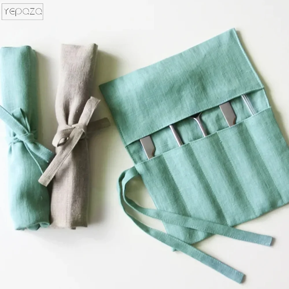 Reusable Utensil Holder Bag Linen Cutlery Roll Picnic Wrap Case