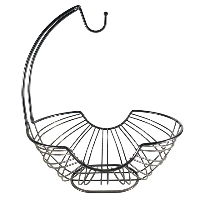 Popular Black Nickel Wire Metal Banana Wire Bowl  In Oval Shape Fruit Storage Baskets