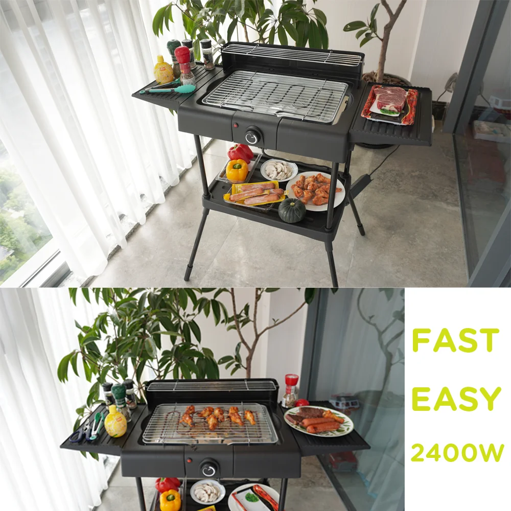 2400W Temperature Control Smokeless Electric Grill Non Stick Barbecue Grill Stove Electric Roasting Meat Grill