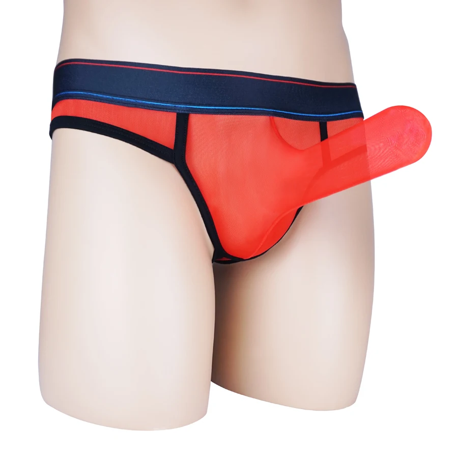 
Sexy Gay Mens Underwear Thong Mesh Sheer G-string closed penis sleeve Jockstrap Plus Size 
