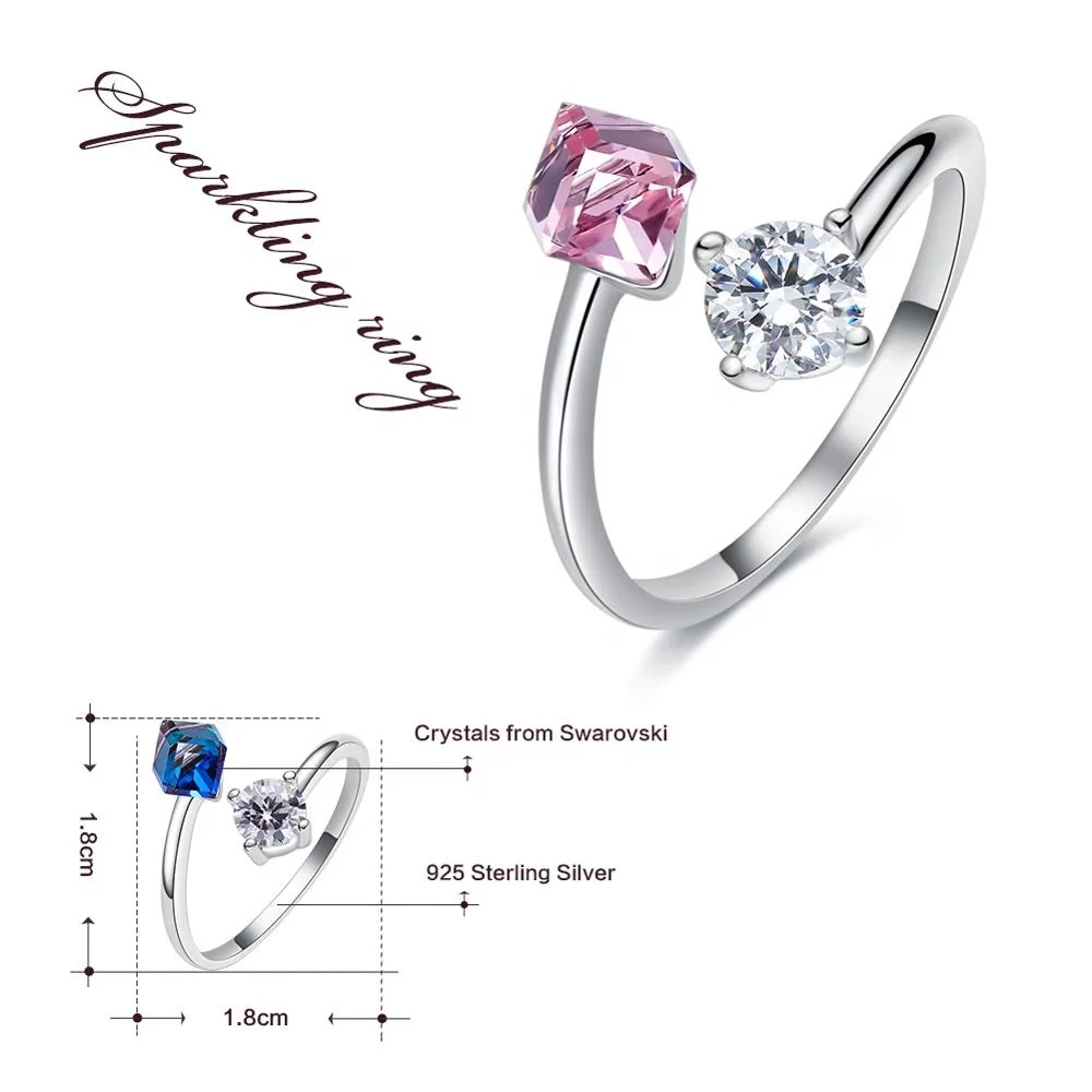 CDE YR0712-S Trendy Jewelry 2023 Unique 925 Sterling Silver Ring For Women Joyas De Plata Multi-Color Cube Rings Pink Girls Gift