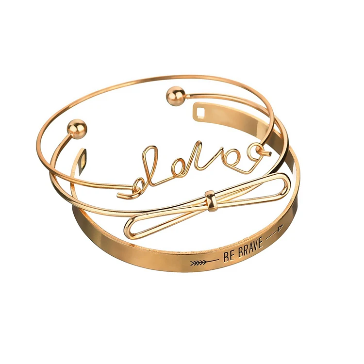 
Latest new fashion jewelry men charm simple wind gold hollow bow-knot english letters LOVE brave women jewelry bracelet sets 