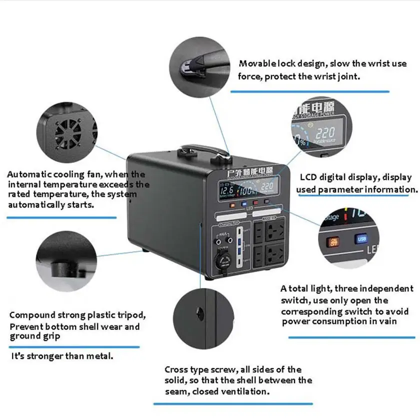 Rechargeable solar generator supplier lithium battery electric portable power station bank 2000w