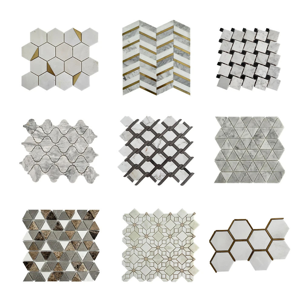 Wholesale Irregular Mosaic Hexagon Indoor Interior Wall Decoration Marble Carrara White Stone Mosaic Tiles For Kitchen Bathroom